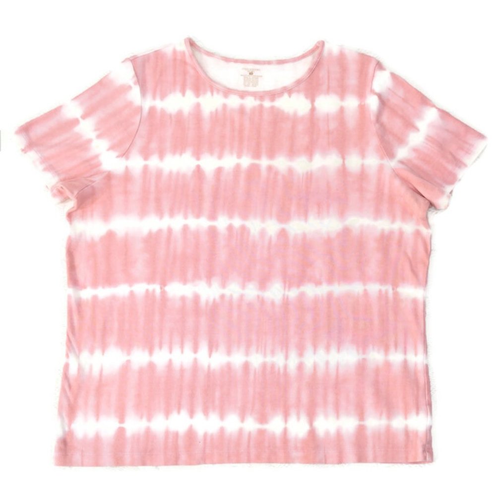 Jones New York Accordion Tie Dye 100 Cotton T-Shirt Blouse Pink White Vintage XL